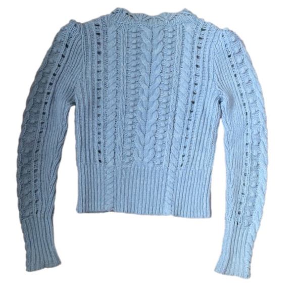 Club Monaco textured knit wool blend blue sweater top - Picture 3 of 8